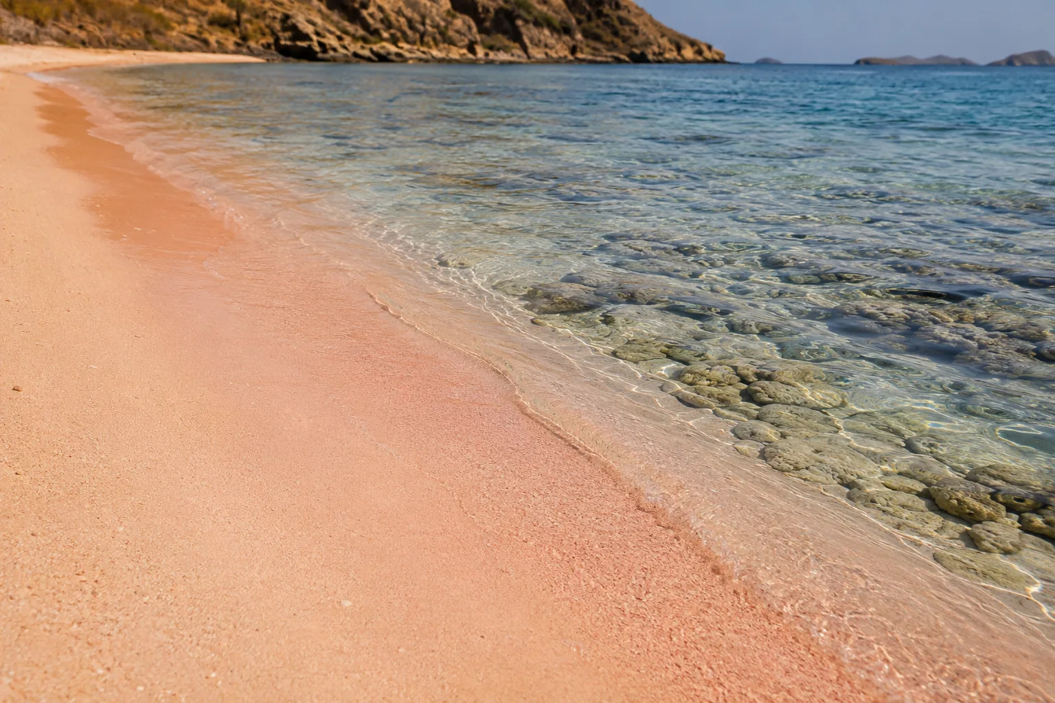 Pink Beach's coral-tinted coastline
