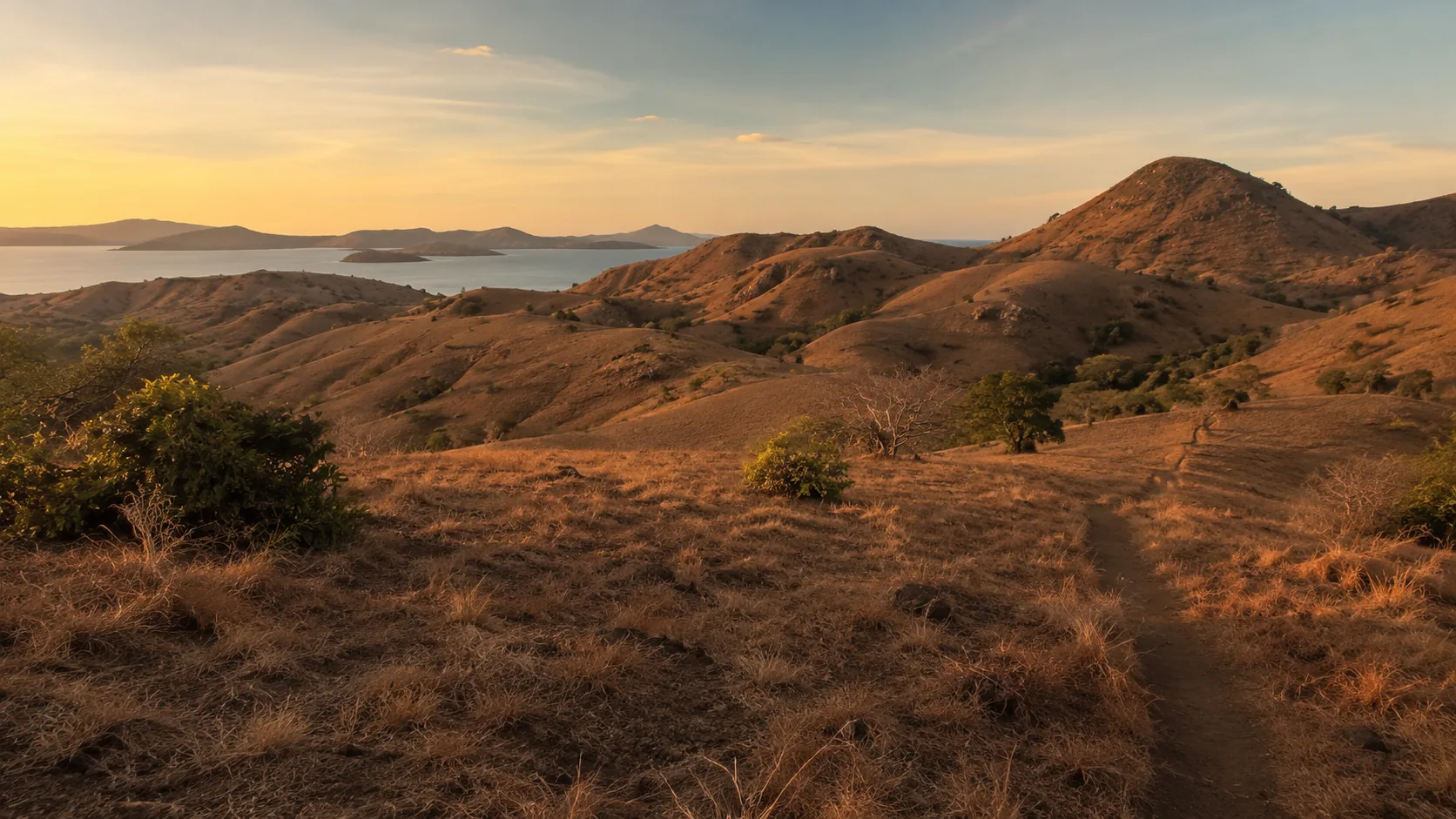 Rinca Island's dry savanna landscape